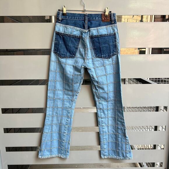 Jean Atelier Unique Grid Stitch Contrast Denim Flare Jeans Size 26 - Picture 3 of 8
